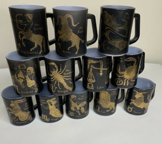 Vtg 70s Federal Glass Zodiac Astrology Milk Glass Mug Set Complete Set Of 12