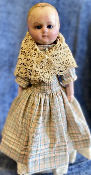 Antique 18” C1840 German Wax Paper Mache Doll W/orig Motchmann Body