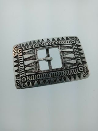 Vintage Sterling Silver Navajo Belt Buckle With Hand Chased Designs