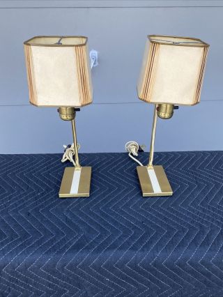 A Vintage Mid Century Modern Brass “chase” Style Table Lamps
