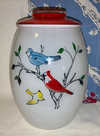 Vintage Bartlett Collins “feathered Friends” Glass Cookie Jar - Rare