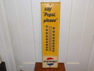 Vintage 1965 Say “pepsi,  Please” Metal Thermometer
