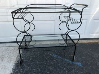 Vintage Two Tier Black Metal And Glass Bar Cart/tea Trolley 29 " H X 33 " L X 17 " W