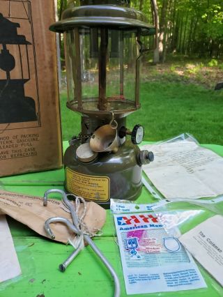 Vintage 1952 Olive Drab Military Issue Coleman Lantern Marked US and literature 2