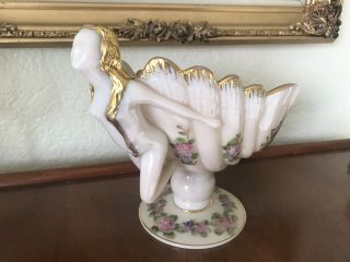 Rare Vintage Deco Cambridge? Glass Crown Tuscan Flying Nude Compote Bowl Comport