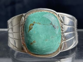 Vtg 46g Navajo Ht Green Turquoise Sterling Silver Cuff Bracelet