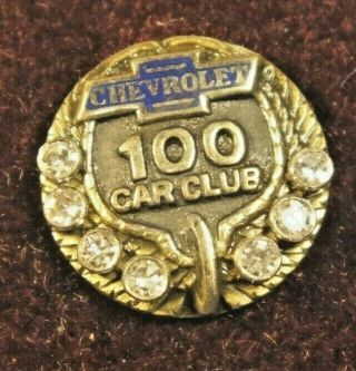 2 Vintage Yellow Gold Chevrolet 100 Car Club Award Pins,  100 Club Belt Buckle