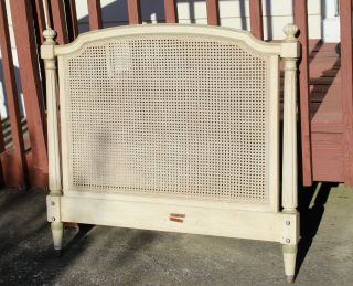 Vintage French Provincial Twin Sized Cream Painted Cane Headboard