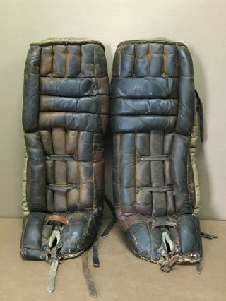 Rare Pair Vintage Cooper Pro Goalie Brown Leather Hockey Leg Pads From 60s