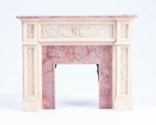 Dollhouse Miniatures Ron Hubble Hand Crafted Pink Faux Marble Fireplace