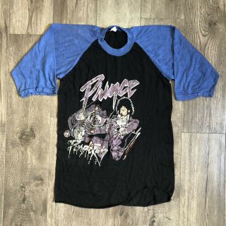 Vintage Prince Raglan T Shirt 80s Purple Rain Graphic Tee Blue Black Tour Large
