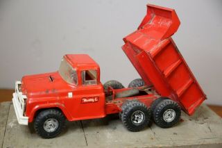 Vintage Press Steel Buddy L Dual Axle Hydraulic Dump Truck 1960 ' s red toy 2