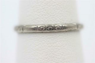 Art Deco Vintage 18k Solid White Gold Engraved Flowers Size 6.  5 Wedding Band