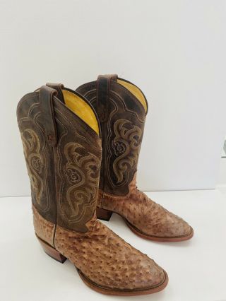 Vintage Tony Lama Ostrich Cowboy Boots Handcrafted In USA Size 10.  5 2