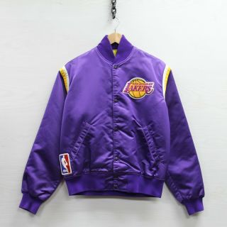 Vintage Los Angeles Lakers Starter Satin Bomber Jacket Size Medium 80s Nba