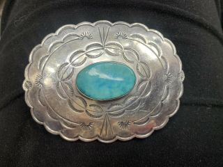 Vintage Sterling Silver & Turquoise Belt Buckle Southwestern