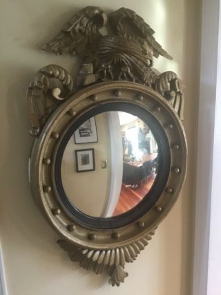 Antique Federal Convex Eagle Bulls Eye Mirror 36” X 21”19th Century For Resto