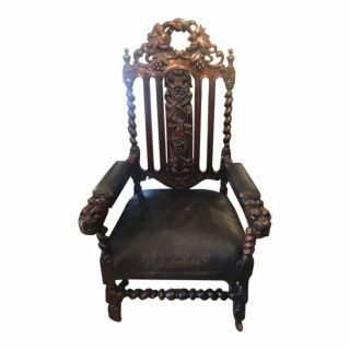 Antique Carved Oak Arm Chair English Candy Twist Arms Legs
