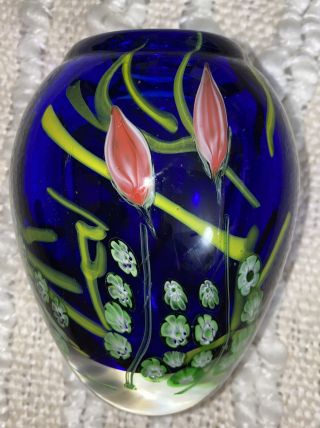 Vintage Murano Art Glass Hand Blown Vase With Tulips Details 7”