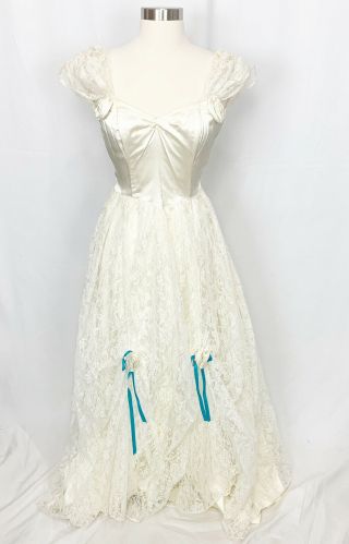 Vintage Gunne Sax By Jessica Mcclintock Dress Size 7 Ivory Lace Prom Wedding
