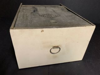 Antique Vtg Hoosier Style Cabinet Metal Drawer Bread Box Tin Punch Door Cream