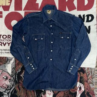 Vintage Lee Riders Union Made Usa 70’s Western Snap Selvedge Denim Shirt M