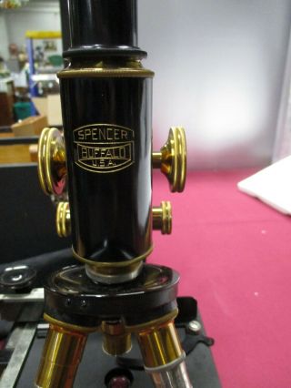 Vintage Antique Spencer Buffalo Co.  Scientific Brass Microscope SN 89381 2