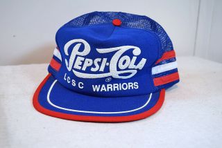 Pepsi - Cola 3 Stripe Snapback Trucker Hat Cap Usa Made Lcsc Warriors Vtg Blue Red