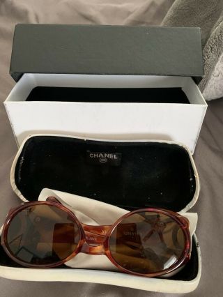 Pre - Owned Vintage Chanel Logo Sunglasses Orange With Gold Hardware.