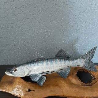 Carl Christiansen Barracuda With Teeth Fish Decoy Lure Folk Art Wood Carving