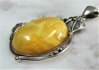 Large Vintage Sterling Silver Russian Baltic Butterscotch Egg Yolk Amber Pendant