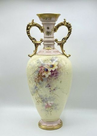 Antique Large 16 " Royal Bonn Vase W/ Handles,  Hand Painted Flowers,  Gilding