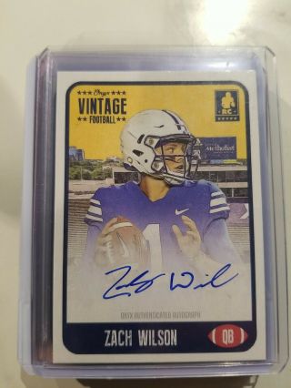 Zach Wilson 2021 Onyx Vintage Football On Card Rookie Auto Blue Ink /400 Rc