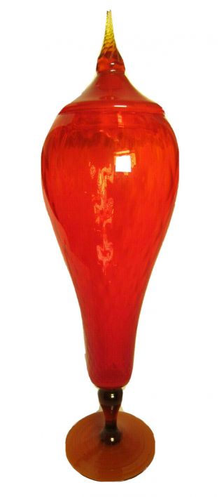 Vintage Mid Century Modern Empoli Italian Art Glass Apothecary Jar 23 " Tall