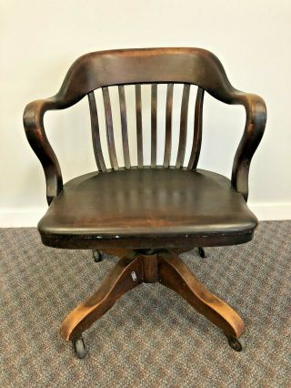 Vintage Wood Office Chair Swivel Arm Banker Desk Courthouse Lawyer Antique Sikes