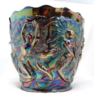 Vtg Fenton Mid - Century Iridescent Amethyst Carnival Glass Mermaid Vase Planter
