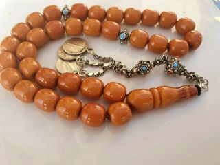 Vintage Islamic Prayer German Misky Amber Rosary 33 Beads Tasbeeh Silver Tassel