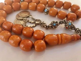 Vintage Islamic Prayer German Misky Amber Rosary 33 Beads Tasbeeh Silver Tassel 2