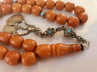 Vintage Islamic Prayer German Misky Amber Rosary 33 Beads Tasbeeh Silver Tassel 3