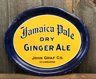 Vintage Jamaica Pale Dry Ginger Ale John Graf Milwaukee Beer Bar Tray Sign