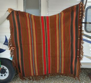 Vintage Early Type Pendleton Wool Blanket Brown Green Red 60 X 66