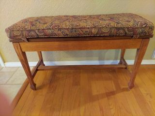 Vintage Wooden Piano Bench W/storage 38 " Long Upholstered