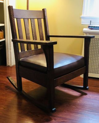 Vintage Mission Arts & Crafts Solid Oak Wood Rocking Chair - Rocker,  Cushion