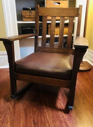 Vintage Mission Arts & Crafts Solid Oak Wood Rocking Chair - Rocker,  Cushion 2