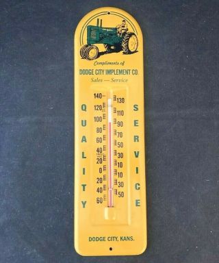 Vintage Dodge City Implement Co John Deere Thermometer Rare Old Advertising Sign