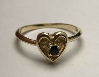 Vintage Solid.  585 14k Solid Yellow Gold Natural Blue Sapphire Heart Ring S 6.  5 2