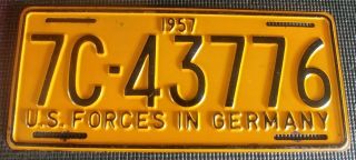 Vintage 1957 Us Forces In Germany License Plate 7c - 43776 - Hero Barn Find Tag