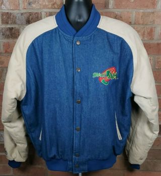 Space Jam 1996 Vintage Warner Brothers Denim Varsity Jacket Mens Large
