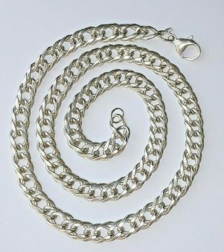 Lovely Vintage 925 Sterling Silver Double Link Flat Curb Necklace 20.  5 " Long