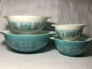 Vintage 4 Mixing Bowl Set Pyrex Amish Butterprint Cinderella Nesting Turquoise